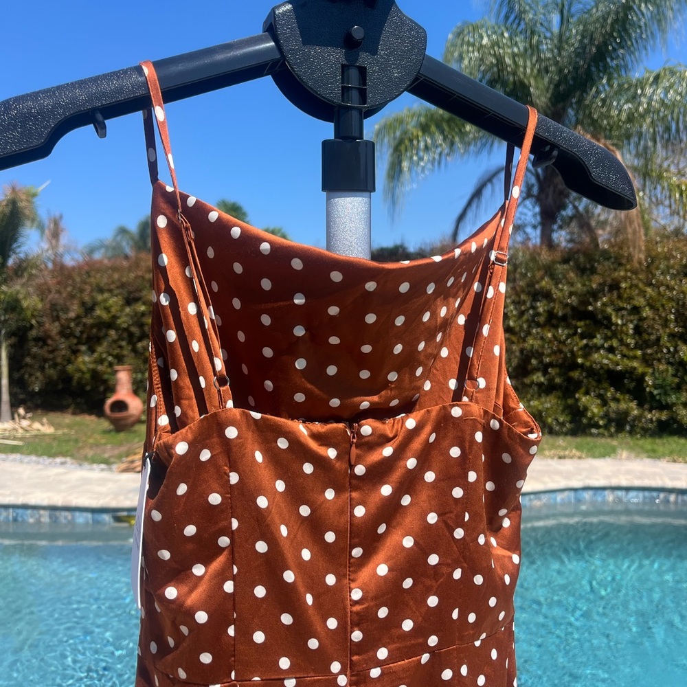 J.O.A. Rust Brown Polka Dot Slip Dress NWT size small - Picture 5 of 10